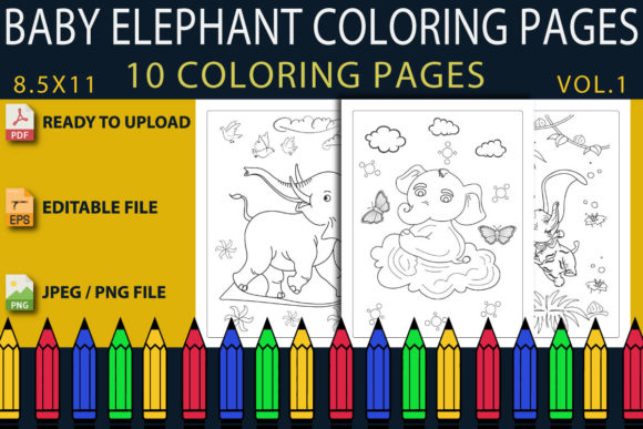 BABY ELEPHANT COLORING PAGES Vol.1