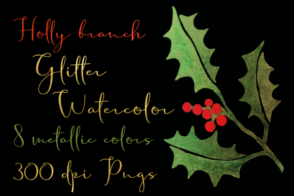 Enhance Your Christmas Decor with Foil Watercolor Holly Xmas PNG Clip Art